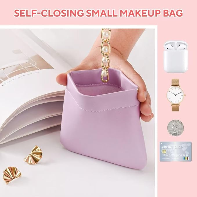 6PCS Small Makeup Bag for Purse，Waterproof Leather Portable Mini Makeup Bag,Snap Closure Organizer Pouch for Coin Cards Jewelry Lipstick Cosmetic Accessories，Small Travel Kit Storage Pouch