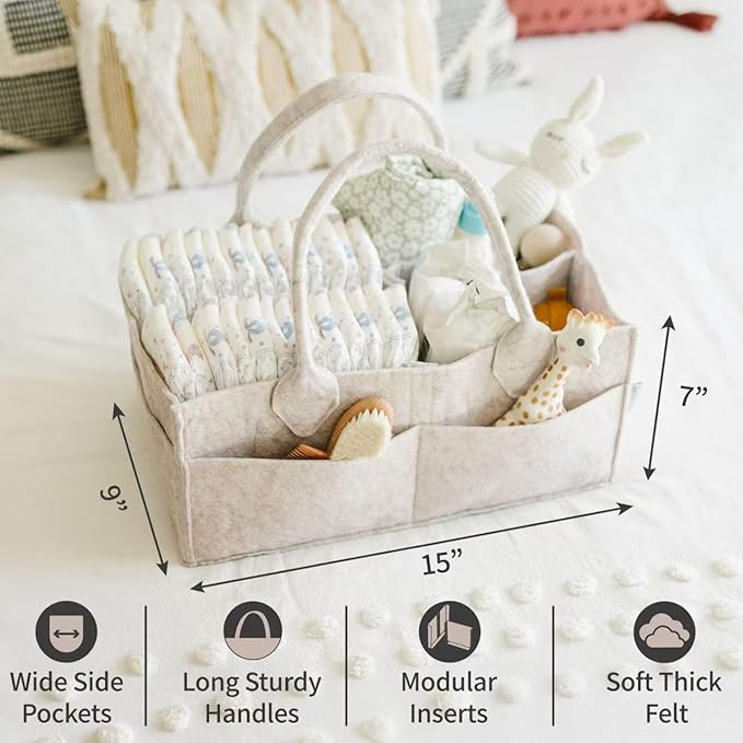 PUTSKA Baby Diaper Caddy Organizer - Nursery Storage Basket for Diaper Station, Baby Basket Shower Gifts List and Registry Must-Haves, Newborn Essentials, Nursery Decor for Boy or Girl-DarkMocha,Large