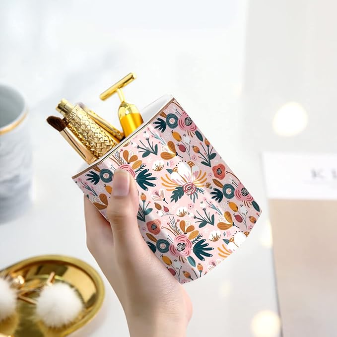 WAVEYU Large Capacity Colored Ceramic Floral Pencil Storage Marker Pen Holder, Cute Home Decor for Christmas, Holiday, Makeup Brush Holder for Girl Women Adult Teen Gift, Pink Flower