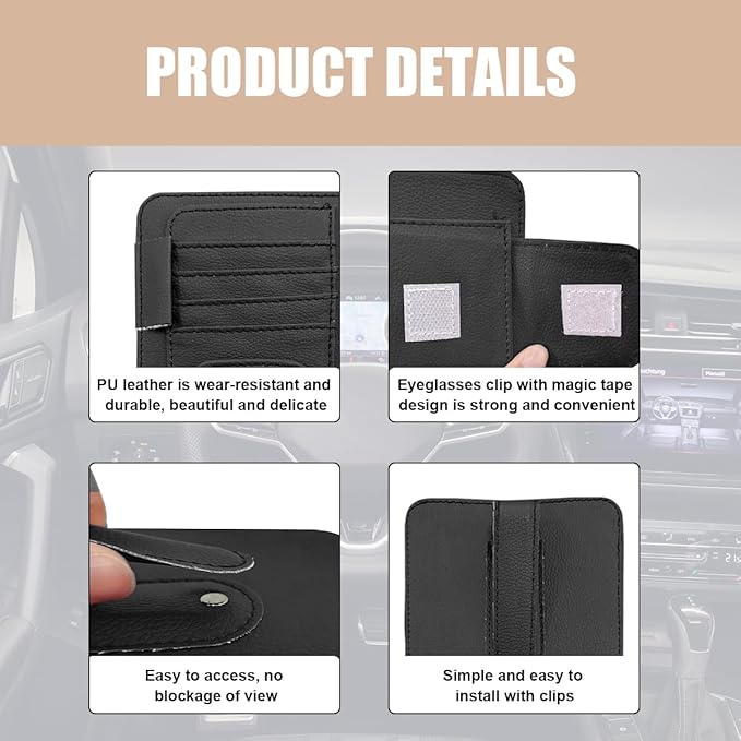 Augeny 2 PCS Car Sun Visor Organizer, Small Auto Visor Organizer and Storage, Registration and Document Holder for Sunglasses, Card, Pen, Driver License, Car Accessories (Black)