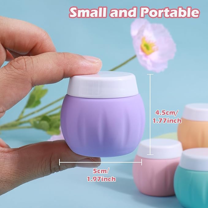 Travel Containers for Toiletries, GLAMFIELDS TSA Approved 1.7oz 50ml Travel Size Silicone Cream Jars BPA Free, Leak-proof Travel Essentials with Lid for Cosmetic Face Hand Body Cream Macaron (4 Pack)