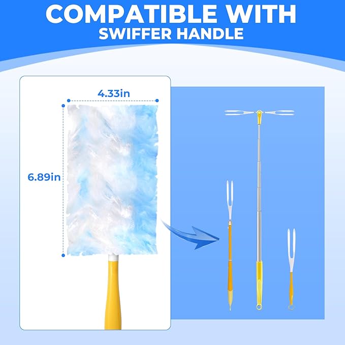 50 Pack Duster Refills Compatible with Swiffer, Disposable Microfiber Replacement Heads for Multi-Surface Cleaning on Blinds, Furniture & Fans, Blue (No Handle)