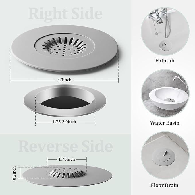 Bathtub Stopper,3pcs 2-in-1 Bathtub Drain Hair Catcher,Silicone Kitchen Bathroom Shower Water Strainer Protectors,Universal Flat Suction Shower Drain Cover,Washbasin Drain Stopper (Black)