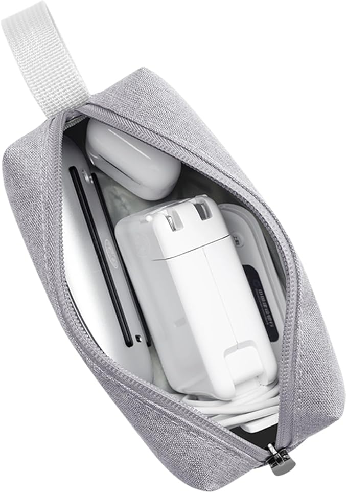 Waterproof Cosmetic Bag for Women | Soft Travel Makeup & Toiletry Organizer, Small Portable Storage for Makeup Products, Tissues, Electronics, USB Cables| Nylon, Durable & Stylish (Small-Grey)