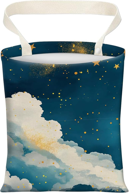 Cute Car Trash Can, Hanging Canvas Car Back Seat Organizer and Storage Bag, Funny Car Trash Bag for Travelling, Outdoor Cute Blue Sky Cloud