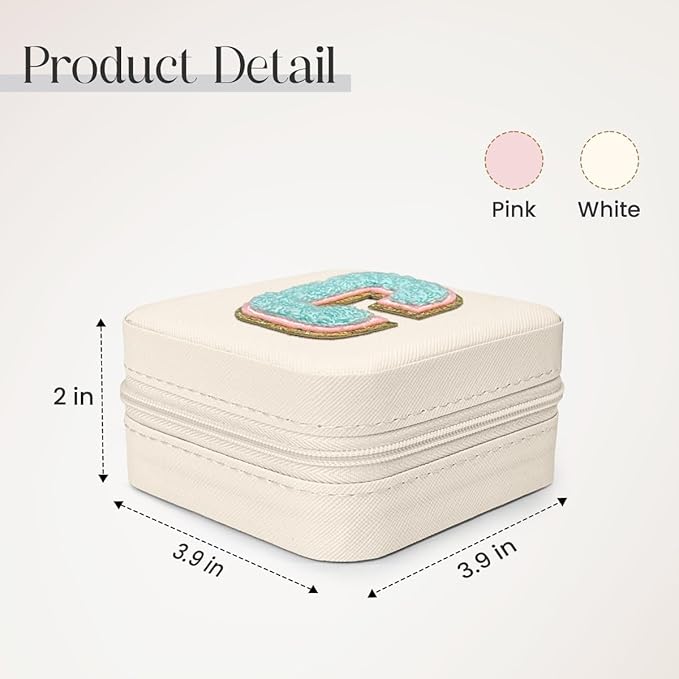 SANDJEST Personalized Jewelry Box, White Travel Jewelry Box with Initial C, Small Monogrammed Jewelry Case Organizer for Girls Women Teen Kids, Mini Travel Essentials Gifts for Birthday Christmas