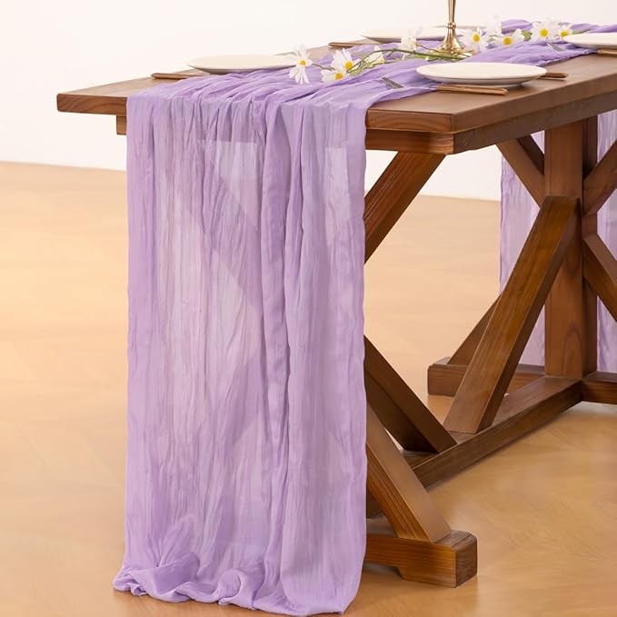 Socomi Lilac Purple Lavender Cheesecloth Table Runner Summer Boho Rustic Gauze 120 inch 10FT Cheese Cloth Sheer Runner for Wedding Party Baby Shower Birthday Home Decor Holiday Decorations