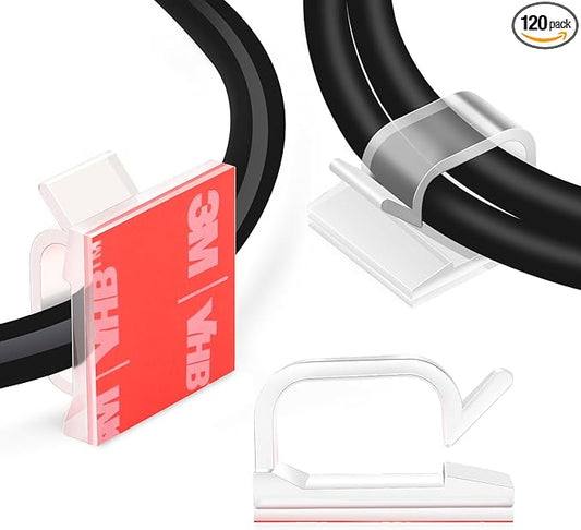 XHF 3/4” Adhesive Cable Wire Clips Clear 120pcs, Outdoor Christmas Light Clips, Cable Staples Cable Management Wire Organizer Cord Holder for Under Desk, Car, Wall, TV PC Ethernet