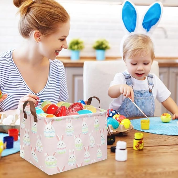 FXOLCSHE Rectangular Easter basket,Girl Easter basket,Nursery Hamper,Kids Toy Storage Basket for baby Bedroom,Kids Storage Bin,Toy Gift Organizerm,Home Decor(Pink Easter)