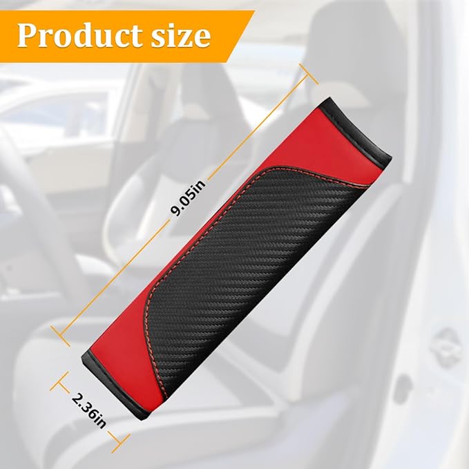 2PCS Car Seat Belt Cover, Carbon Fiber Seatbelt Shoulder Protection, Soft Car Seat Belt Strap Cushion Protect Your Neck and Shoulder, Car Accessories Seat Belt Pad for Car Truck (Red)