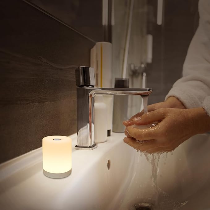 Touch Night Light for Baby Nursery, 3 Color Dimmable Night Light Battery Operated for Kids, Adult, Tap Nightlight Rechargeable, Cordless Small Lamp Portable for Bedroom, Bathroom, Nightstand, Hallway