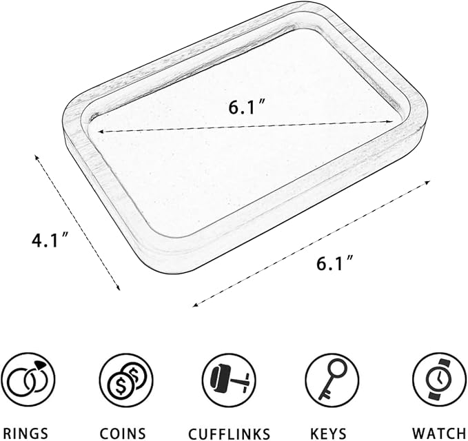 Walnut Solid Wood Square Jewelry Display Valet Tray Dish for Elegant Presentation of Your Finest Pieces, Perfect for Personal Use Men Gift 6.1"