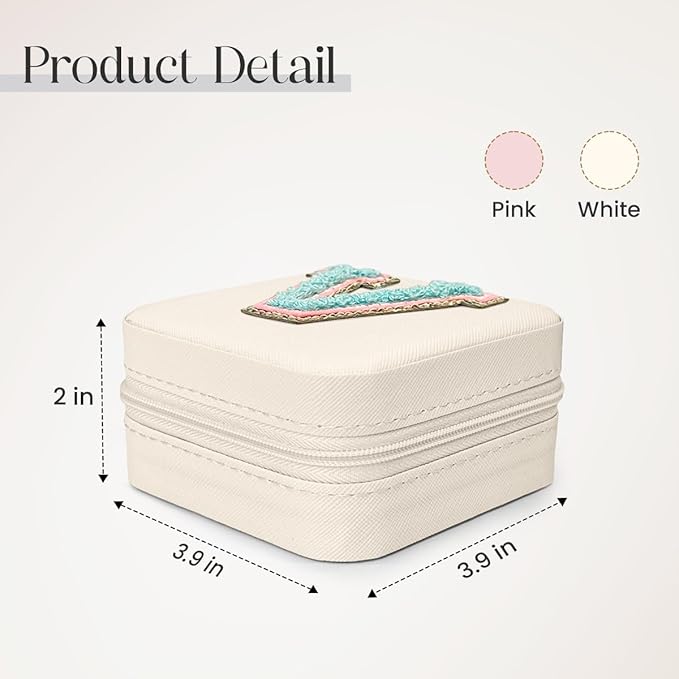 SANDJEST Personalized Jewelry Box, White Travel Jewelry Box with Initial V, Small Monogrammed Jewelry Case Organizer for Girls Women Teen Kids, Mini Travel Essentials Gifts for Birthday Christmas