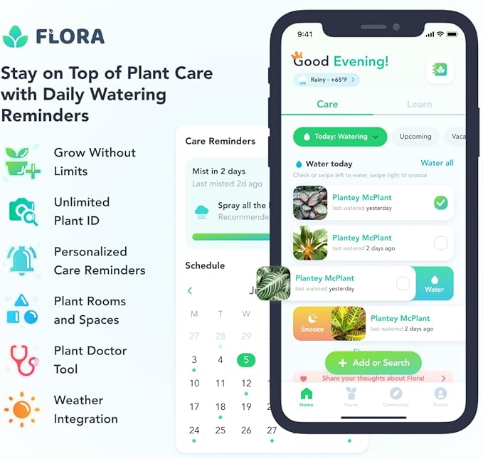 Flora Premium Plant Mister Spray Bottle Producing Gentle & Fine Mist for Precision Hydration, Dispersed Humidity & Moisture - Comes w App for Smart Plant Care (2 Packs)