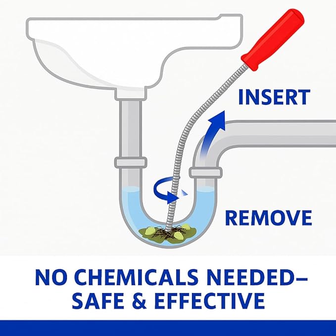 Drain Snake Clog Remover 10 Ft Flexible Metal Plumbing Snake for Sink, Shower, Tub & Bathroom Drain – Removes Hair & Grease – No Chemical Drain Cleaners Needed