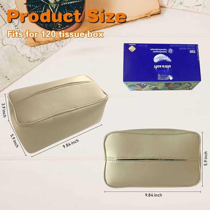 Large Car Tissue Holder for 120 Standard Tissues, Premium PU Leather Tissue Holder in Car Backseat Rectangular, Napkin Holder for Car Fits for Kleenex Tissues Box Daily Use Black (2, Beige)