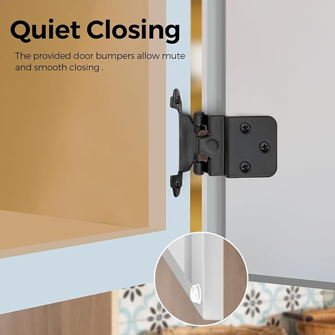 20 Pack 10 Pair Black Cabinet Hinges - 3/8 inch Inset Kitchen Cabinet Hinges, Semi-Concealed Hinges, Self Closing Cabinet Door Hinges with Door Bumper Flush Face Mount Cupboard Hardware