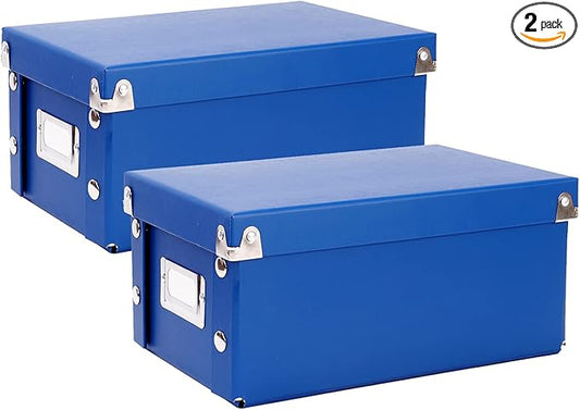 Snap-N-Store Index Card Holder Storage Box - Collapsible Organizer Box fits 1100 Flash Cards - Business, Recipe, or Note Card - 4 x 6, 2 Pack, Classic Blue