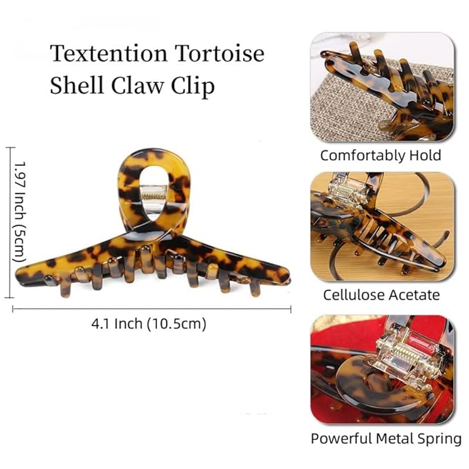 4.1 Inch Hair Clips Tortoise-shell Claw Cellulose Acetate Jaw Clip Celluloid French Design Hair Barrettes Grip Leopard Print Clamps for Women Ladies Mother (3 Pack)