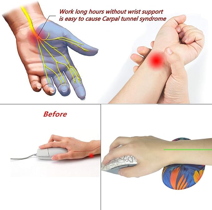 BRILA Ergonomic Memory Foam Mouse Wrist Rest Support Pad Cushion for Computer, Laptop, Office Work, PC Gaming - Massage Holes Design - Wrist Pain Relief (Vibrant Plants)