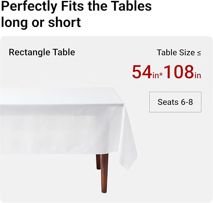 Auros Premium Plastic Tablecloths 10 Pack, 54 x 108 Inch Rectangle Disposable Table Covers for 8FT Tables, Thick & Durable, Waterproof & Spill-Proof, Easy Cleanup for Parties, Wedding, Pure White
