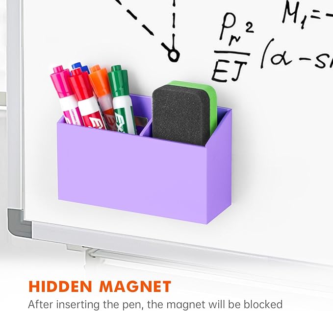 BEYGORM Magnetic Dry Erase Marker Holder for Whiteboard, Non-slip Acrylic Magnet Pen Holder for Fridge Refrigerator, Locker Organizer for Work, Locker Accessories, Pencil Cup for Desk (Purple)
