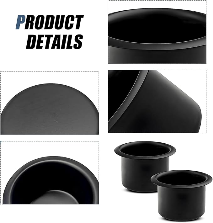 WZP 2PCS Couch Cup Holder, Metal Sofa Recliner-Handles Drop-in Cup Holder Insert Replacement, Drink Can Holder for Sofa Boat Rv Couch Car Truck Poker Table (Black)