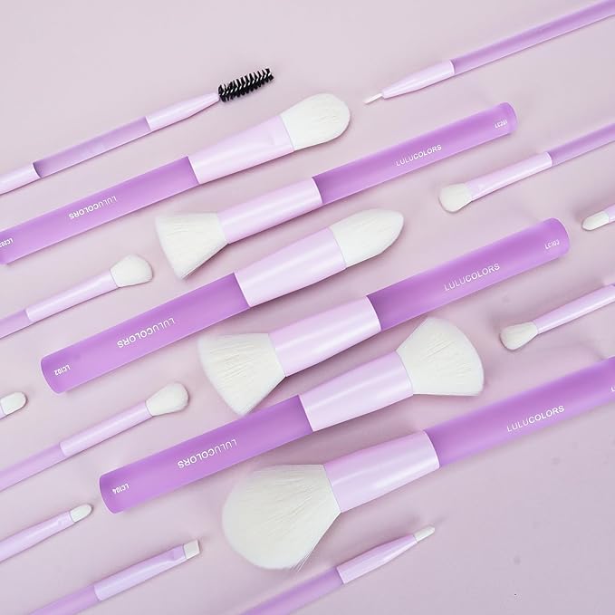 18-Piece Light Purple Professional Makeup Brush Set – Translucent Rubberized Handles, Soft Synthetic Bristles for Face & Eye Makeup–Includes Travel Bag & Sponges, Complete Brush Collection