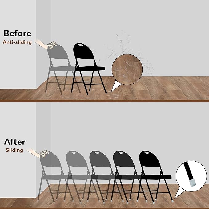 Folding Chair Leg Caps, 7/8 Inch Heavy Duty Plastic Round Chair Covers, Grey Furniture Leg Feet for Hardwood Floor Protectors (300 Pcs)