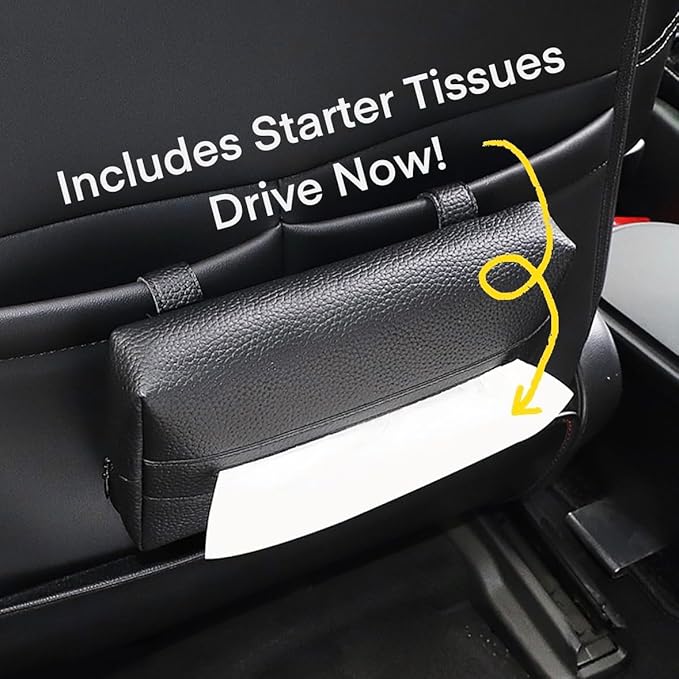 Premium PU Leather Car Tissue Holder, Included Tissues, Multi-Use Clip On Visor & Backseat Tissue Case, Vehicle Accessory, Best Gift for Holiday, Christmas