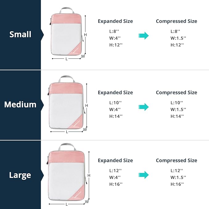 9 Set Compression Packing Cubes for Travel - Compressible, Lightweight, and Space-Saving Packing Cubes, Travel Essentials for Women, Pink