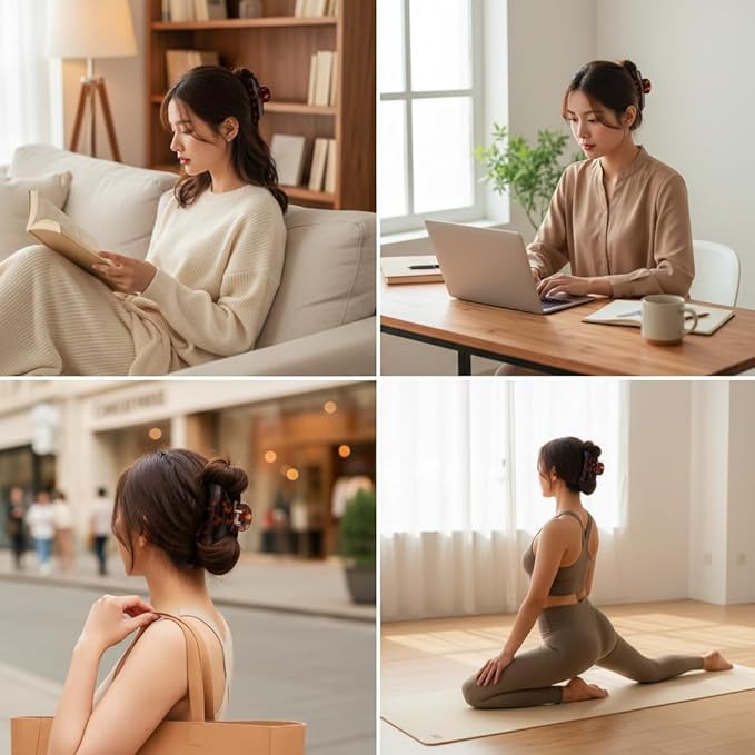 Big Claw Hair Clips for Women Hair Jaw Clips Large Hair Claw Clamps Acetate Hair Clip 2 Pack,Tortoise/Beige