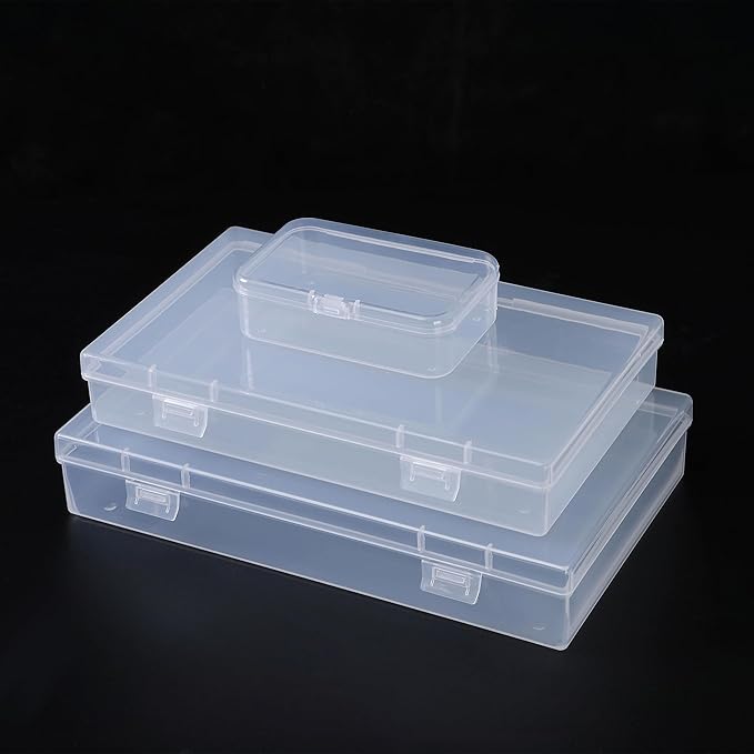 LJY 20 Pieces Mixed Sizes Rectangular Empty Mini Clear Plastic Organizer Storage Box Containers with Hinged Lids for Small Items and Other Craft Projects
