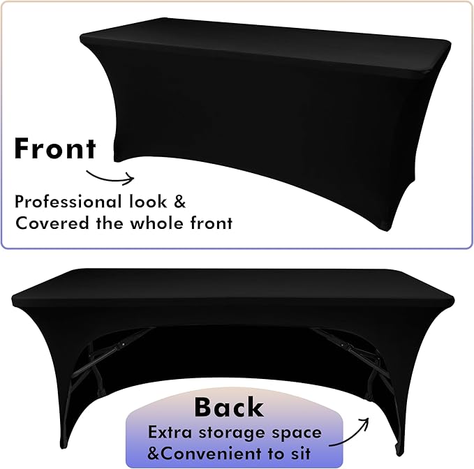 Nasitos 6 Pack Spandex Table Covers 4ft-Open Back Table Cloth, Stretch Fabric Spandex Trade Show Table Covers for 4 Foot Tables Washable, Wrinkle Resistant Table Protector for Craft Show, Party