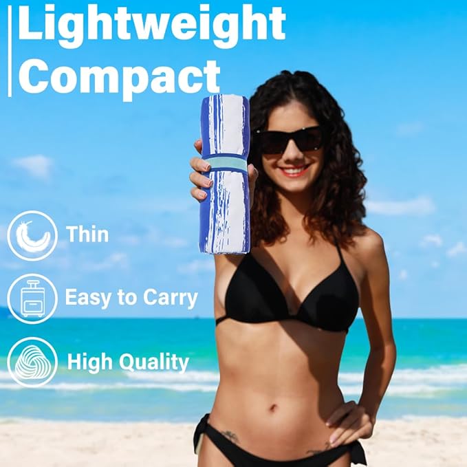 Widdonen Lightweight Thin Microfiber Beach Towel Sand Free Quick Dry Absorbent Compact Soft Pool Swim Travel Towels Extra Large Oversized Beach Accessories Packable Essentials Stuff Gifts for Adult