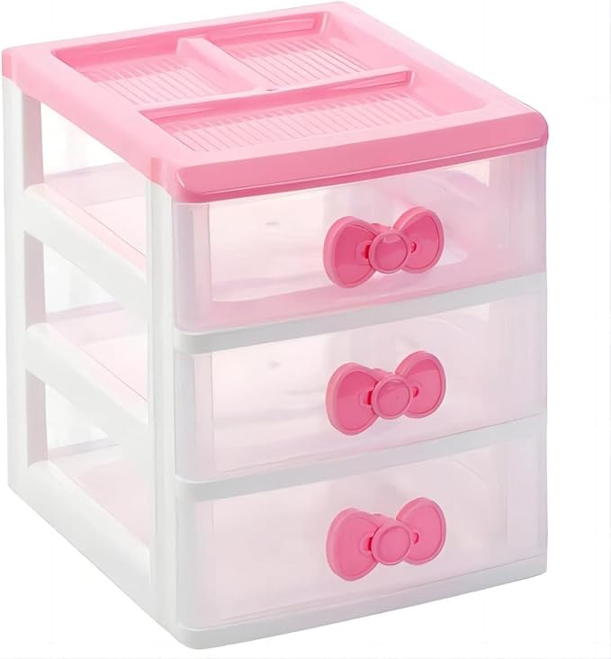 Lovely Girls Multi-layers Desktop Plastic Storage Box Cute Locker Decor Mini Drawer Organizer, Cute Plastic Dresser Kawaii Drawers for Bathroom, Dorm, Desk, Home, Office (Pink 3 Layers)