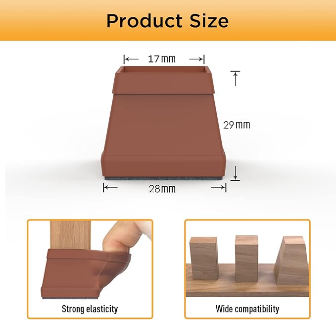 16 PCS Square Chair Leg Floor Protector, Silicone Chair Leg Cover, Furniture Leg Protectors with Felt, Mobile Table Leg pad, Protect The Floor from Scratches.1 in Brown.