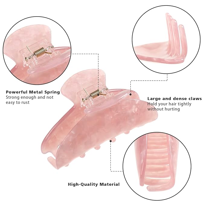 4Pcs Large Acrylic Hair Claw Clips - Hair Clips with Strong Hold for Thick Hair, Non-slip Banana Barrettes for Women Girls (Shell: light green/white/pink/blue)