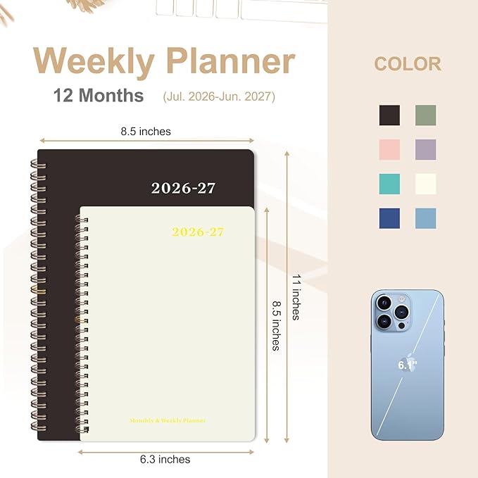 Planner 2026-2027, Weekly and Monthly Academic Year Calendar Planner, July 2026 - June 2027, Daily Agenda Book for Office School Supplies, A5(6.3'' x 8.5'')