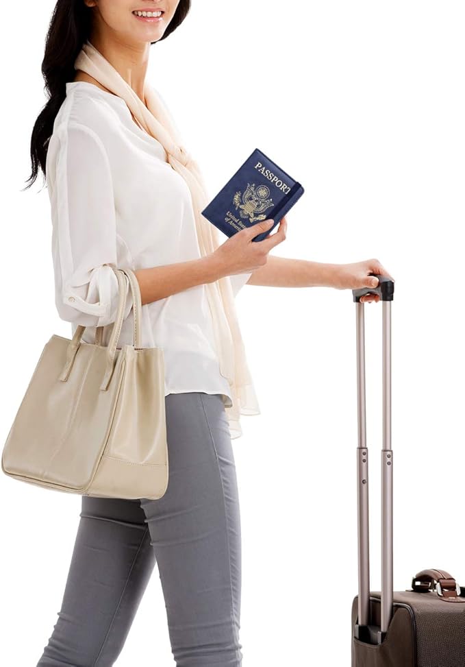 WALNEW Passport Holder for Travel, RFID Passport Cover Wallet for Women Men, PU Leather Passport Book Card Holder Case with Pen, Travelling Essentials for Flying