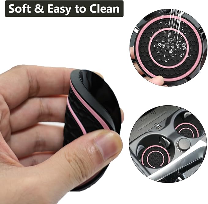 Car Cup Coaster Universal Automotive Waterproof Non-Slip Cup Holders Sift-Proof Spill Holder Car Interior Accessories 4 Pack Black & Pink