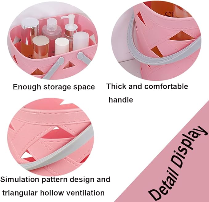 Portable Shower Caddy 2 Pack, Tote Plastic Storage Basket with Handle Shelf Organizers Bin for Bathroom, College Dorm, Kitchen, Garden, Camping, Cleaning Supplies (Pink 2 pcs)