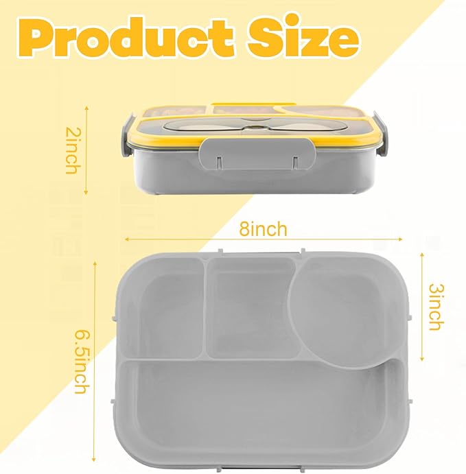 Bento Box for Adults,4 Compartments Lunch Box, Snack Containers Reusable Lunch Containers Drop-Proof, Dishwasher Safe & Made with BPA-Free Materials, Grey