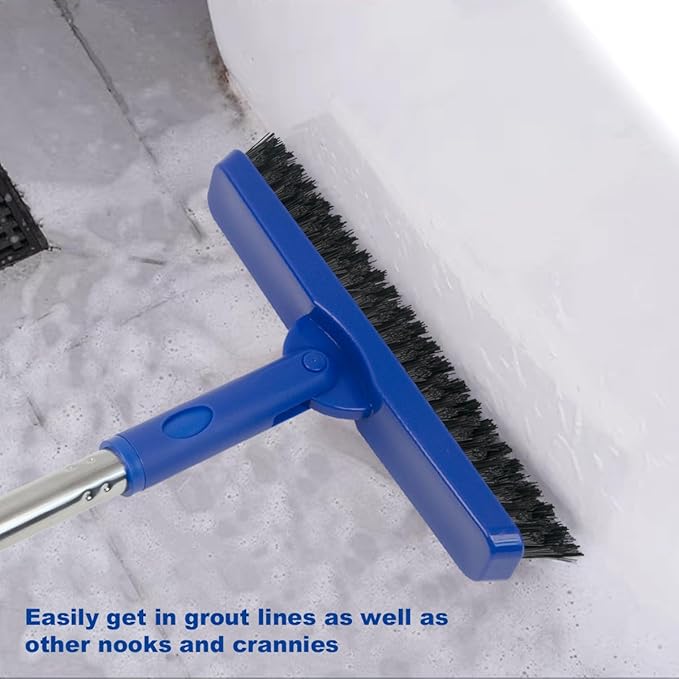CELOX Heavy Duty Long Handle Scrub Brush, Tile Scrub Brush with Long Handle Stiff Bristles for Cleaning (Blue)