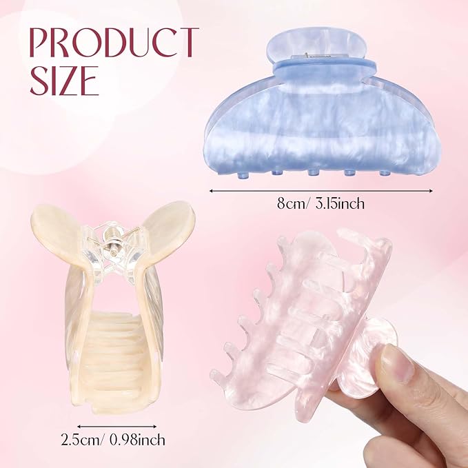 8 Pcs Large Acrylic Hair Claw Clips for Women Non-slip Strong Hold Hair Jaw Clamps for Thick Thin Hair Cute Stylish French Hair Accessories