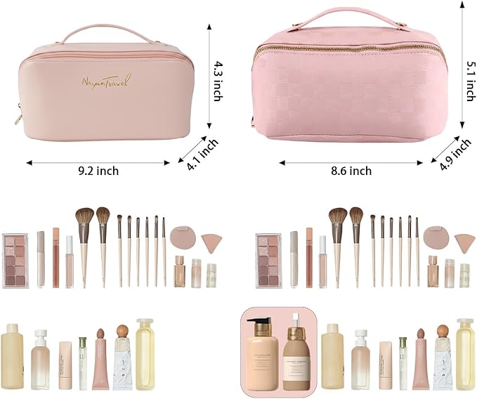 Travel Makeup Bag,Large Capacity Cosmetic Bags for Women,Waterproof Portable Pouch Open Flat Toiletry Bag Pattern Makeup Bag
