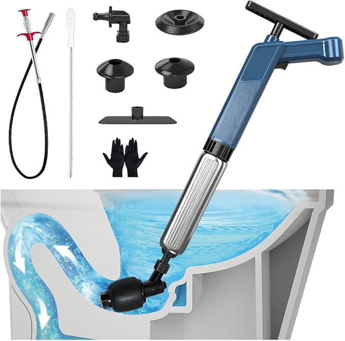Toilet Plungers for Bathroom Heavy Duty, High Pressure Toilet Auger Air Drain Blaster with Real-Time Toilet Snake Drain Clog Remover,Toilet Unclogger Tool,Sink Shower Tubs Plumbing Clogs (Blue)