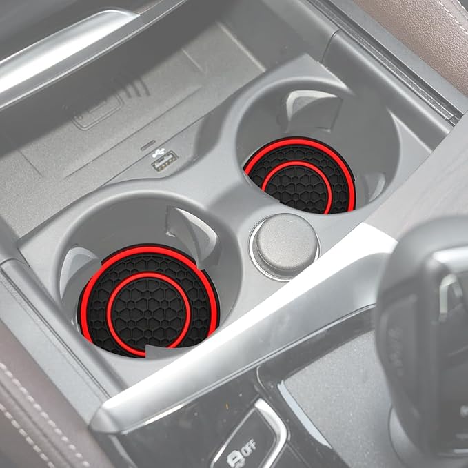 Car Cup Coaster Universal Automotive Waterproof Non-Slip Cup Holders Sift-Proof Spill Holder Car Interior Accessories 4 Pack Black & Red