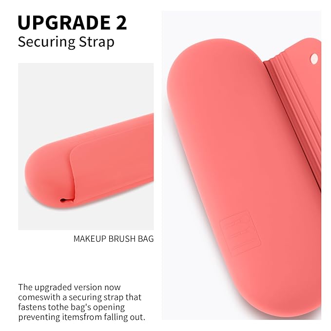 AGIKET Silicone Makeup Brush Holder Travel Cosmetic Bag：Soft Portable Cosmetic Face Brushes Holder with Upgrade Anti-Fall Out Magnetic Closure, Large Travel Makeup Brush Case - Guava
