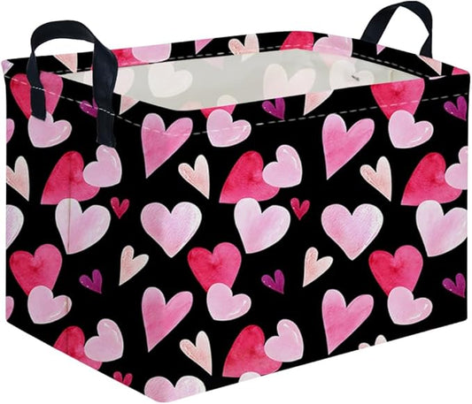 Rectangular Black Valentine's Day basket,nursery basket,Black girls gift baskets,kids toy storage Bin, Love Heart Room Decor for Home,Shelf Baskets(Enchanting heart)
